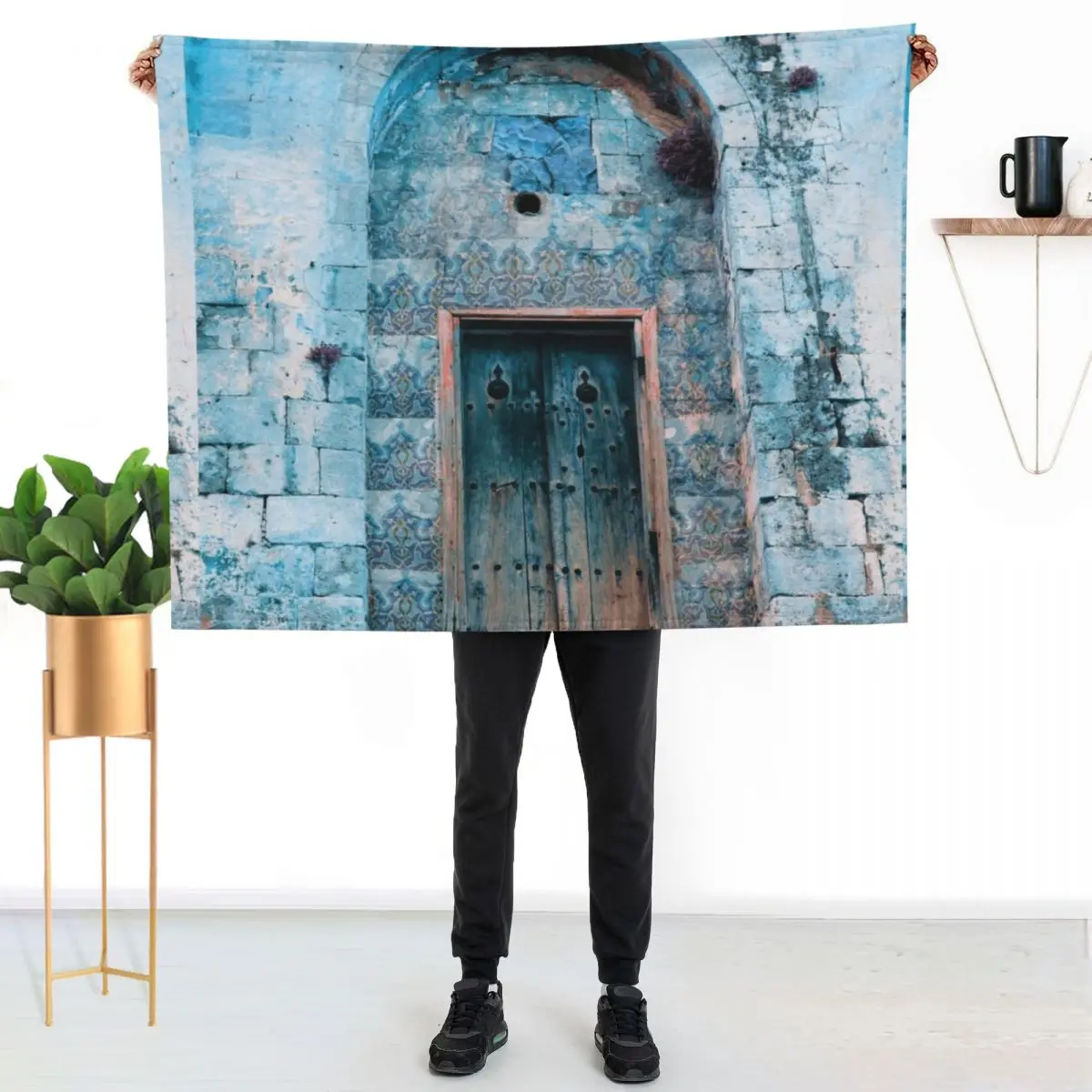 Vintage Arabic Blue Door Throw Blanket Luxury Brand Tourist Decorative Sofa Weighted Blankets For Sofas anime Blankets