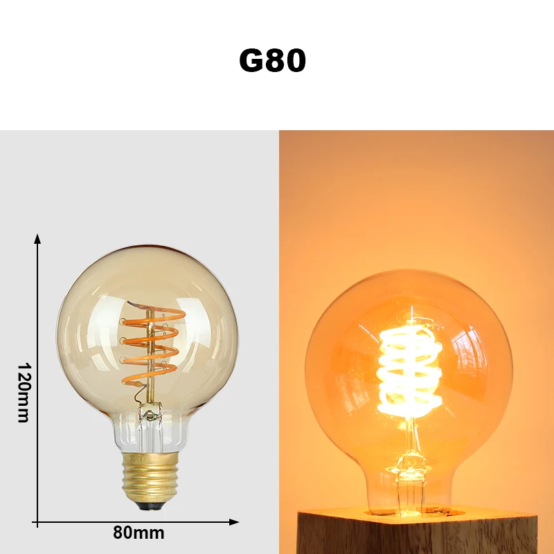 E27 LED Gloeilamp 220 V 4 W A60 ST64 T45 T185 G80 G95 G125 Retro Vintage ampullen LED Edison Lamp Spiraal Lamp Voor Thuis