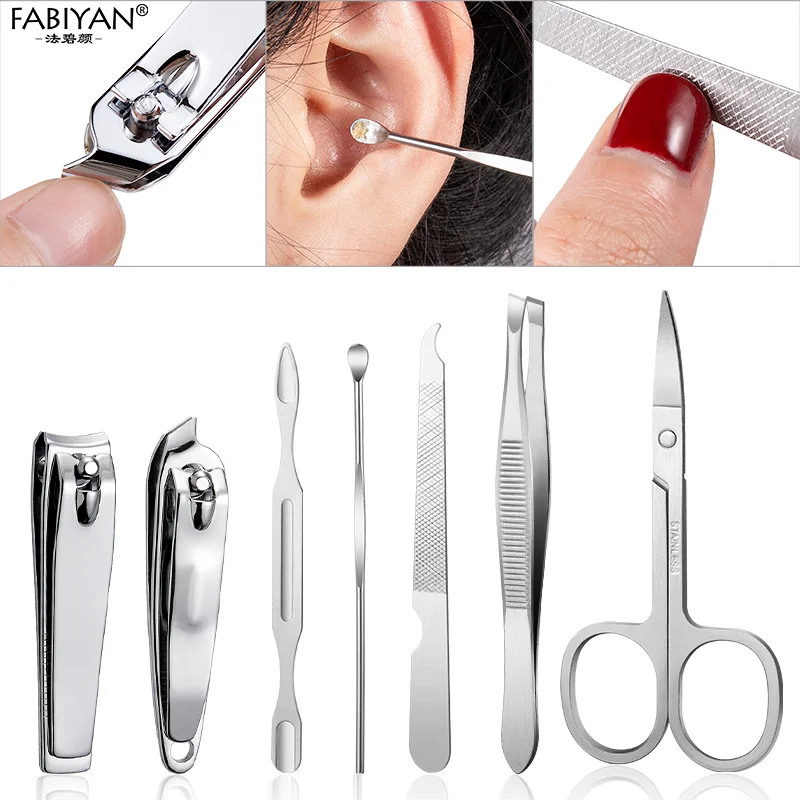 7 pz/set Manicure Set in acciaio inox Nail Art Clipper cuticola tronchesi forbice Grooming strumenti con borsa in pelle PU