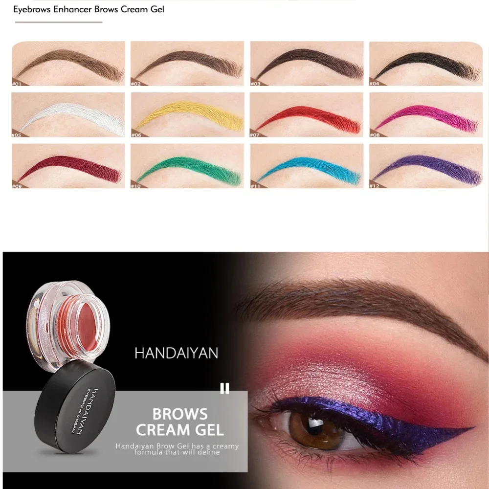 HANDAIYAN Colorful Eyebrow Cream Gel High Pigment Brows Tint Waterproof Long lasting Eye Brow Dye With Brushes Decorate Cosmetic