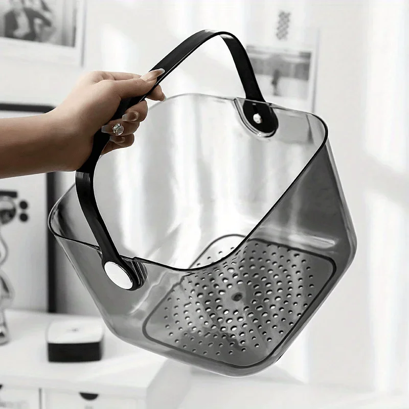 سلة الحمام، سلة تنظيم، سلة سفلية مجوفة، سهلة الصرف، سلة تخزين شفافة للحمام مع مقابض