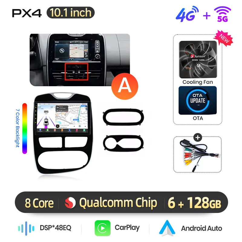 AWESAFE 10 inch Android autoradio voor Renault Clio 4 2012-2019, draadloze CarPlay, GPS-navigatie, 4G CAN-BUS, plug-and-play, DSP, BT