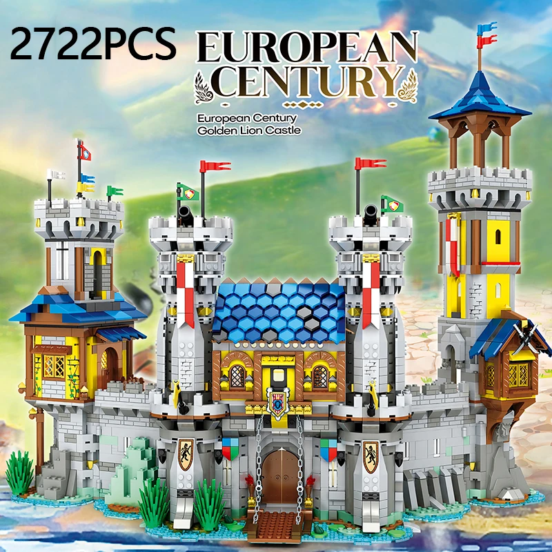 2722 Uds. Castillo Medieval modelo de bloques de construcción estilo europeo vista de ciudad ladrillos Moc juguetes creativos decoración de escritorio juguetes para niños