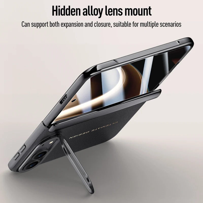 Business Plating Spring Hinge Magnetic Leather Case for iPhone Duo 18 Folding All-Inclusive Front privacy Glass Case