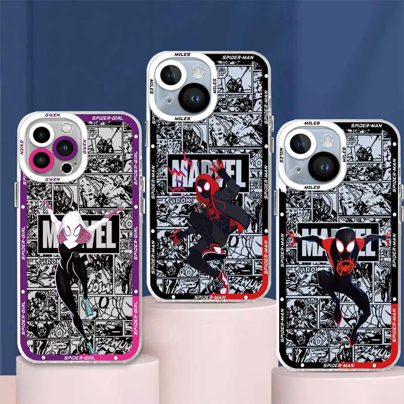 Clear Phone Case For Xiaomi Poco X3 NFC X3Pro X4Pro M3 Pro Soft Cover for Mi 11 Lite 11T Pro Marvel Spider-Man Miles Gwen Noir