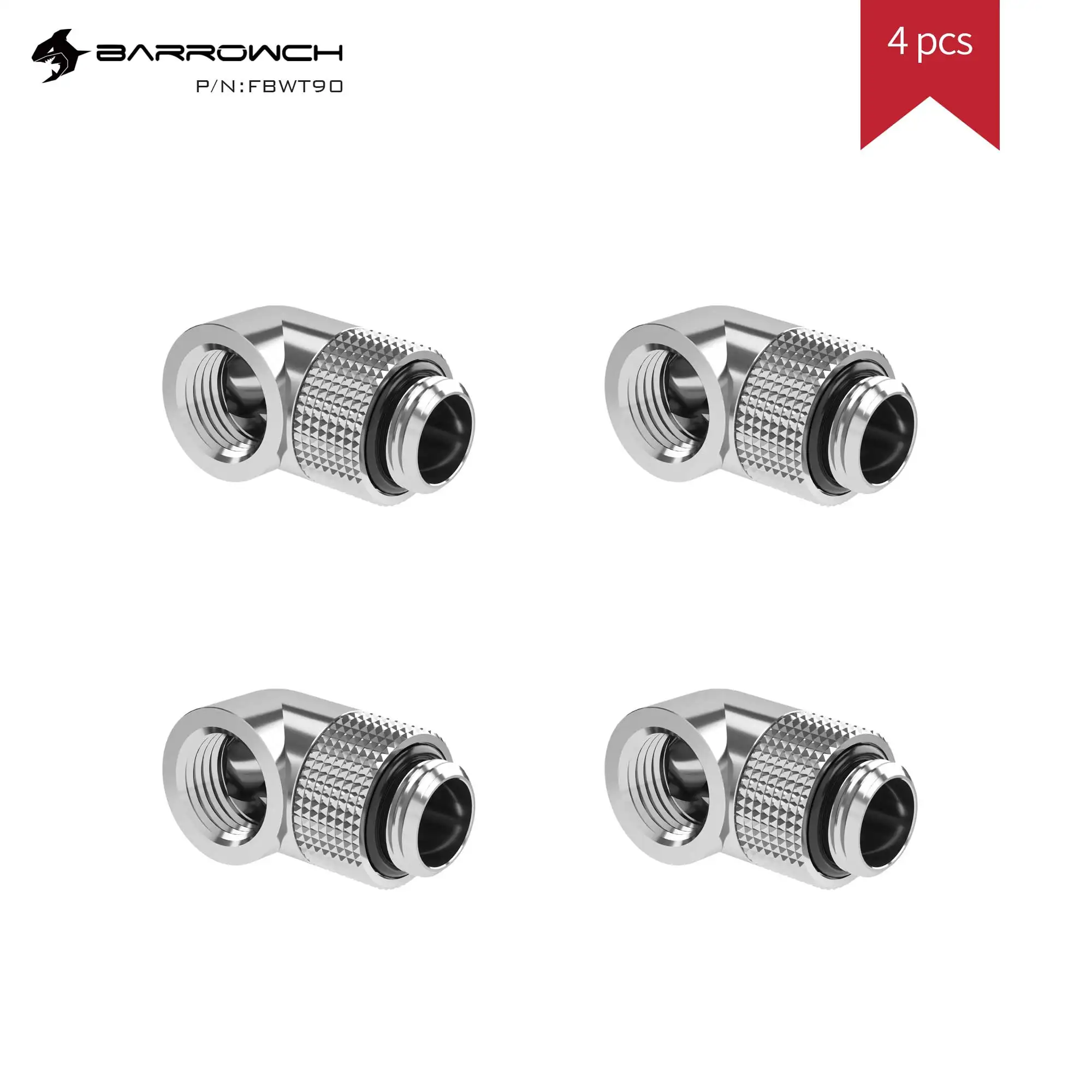 

BarrowCH 4pcs FBWT90 DIY Water Cooling Fittings Male To Female Watercooler Hard Tube Fitting G1/4 Silver/Black/White