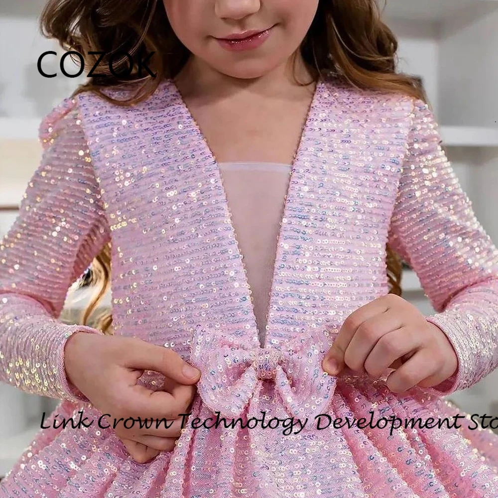 COZOK-Robes de demoiselle d'honneur à col en V avec paillettes, une ligne, manches longues, robes de Noël pour princesse, nouvelle collection 2024