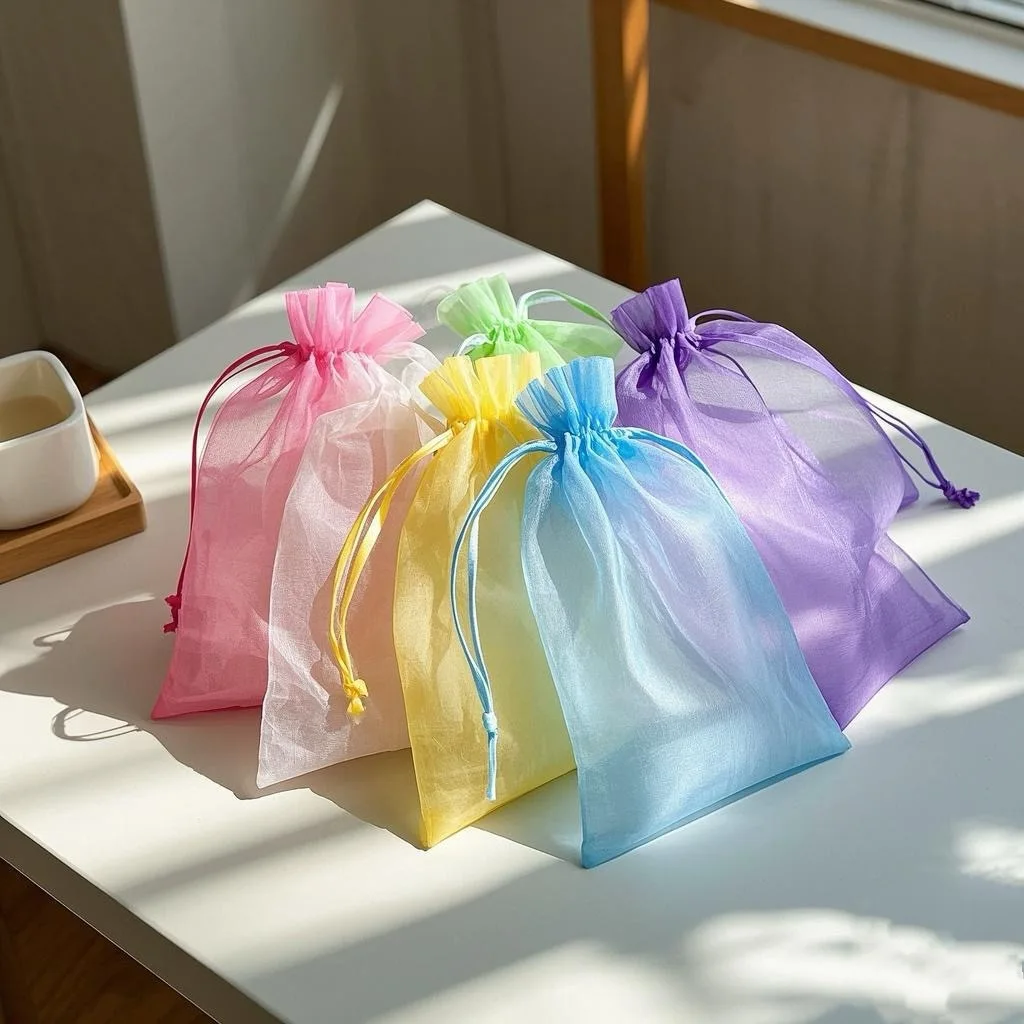 

100PCS White Organza Gift Packaging Bags with Drawstring - Wedding Favor Bags for Jewelry, Candy, Birthday and Party Supplies