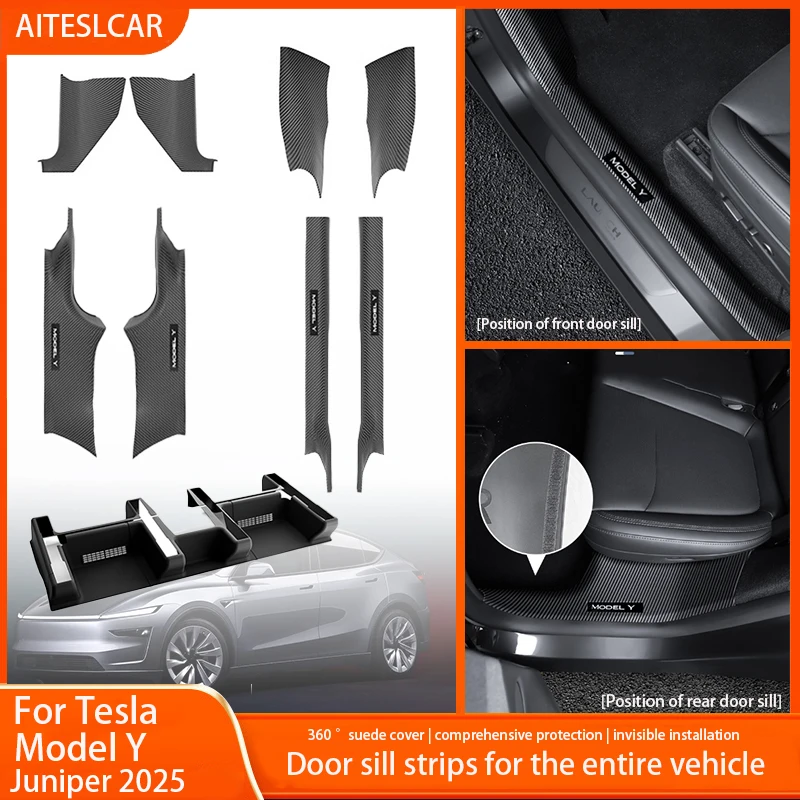 

For New Tesla Model Y Juniper 2025+Front And Rear Door ABS Anti Scratch And Dirt Resistant Threshold Strips Interior Accessories