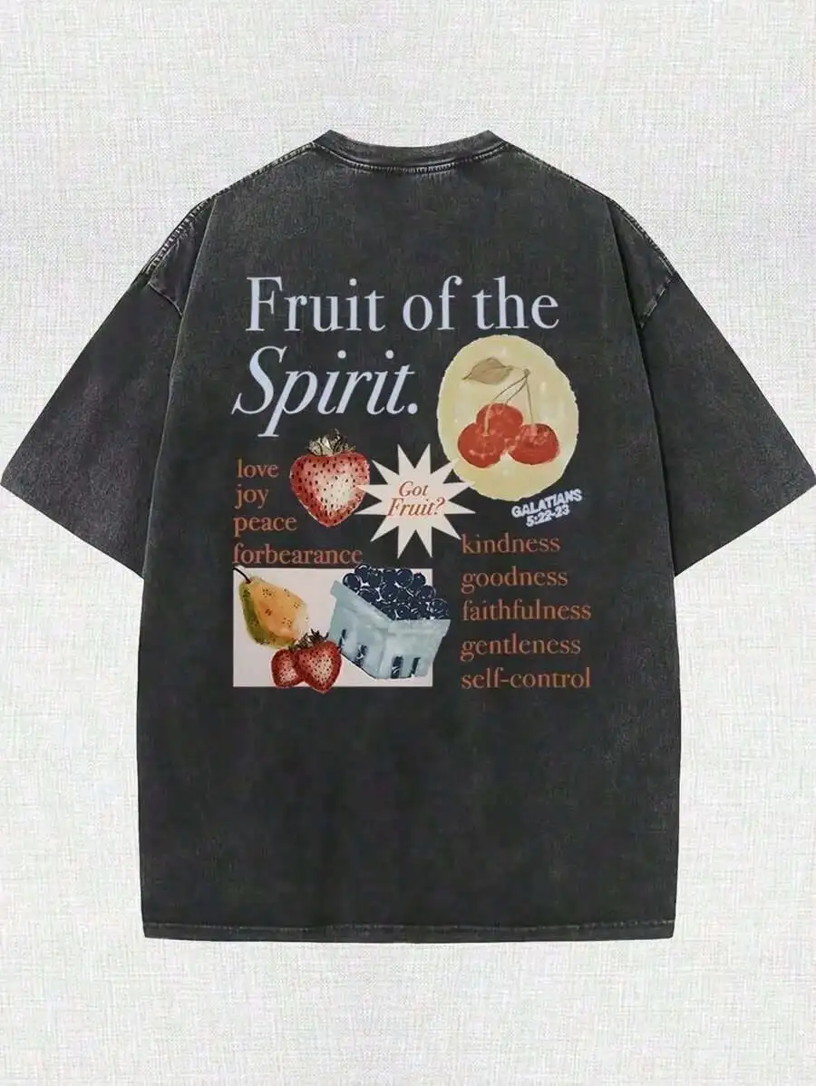 

Винтажная футболка с религиозным принтом Fruit Of The Spirit, из чистого хлопка, свободного кроя, в стиле стритвир