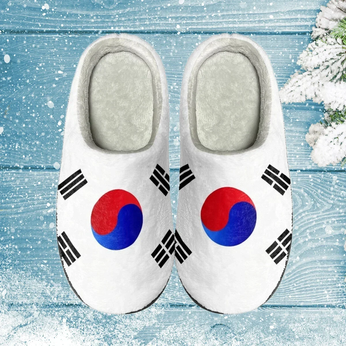 

Warm Slippers Women Men Indoor Floor Flat Shoes Spring South Korea Flag Winter Warm Home Cotton Soft Slient Slides