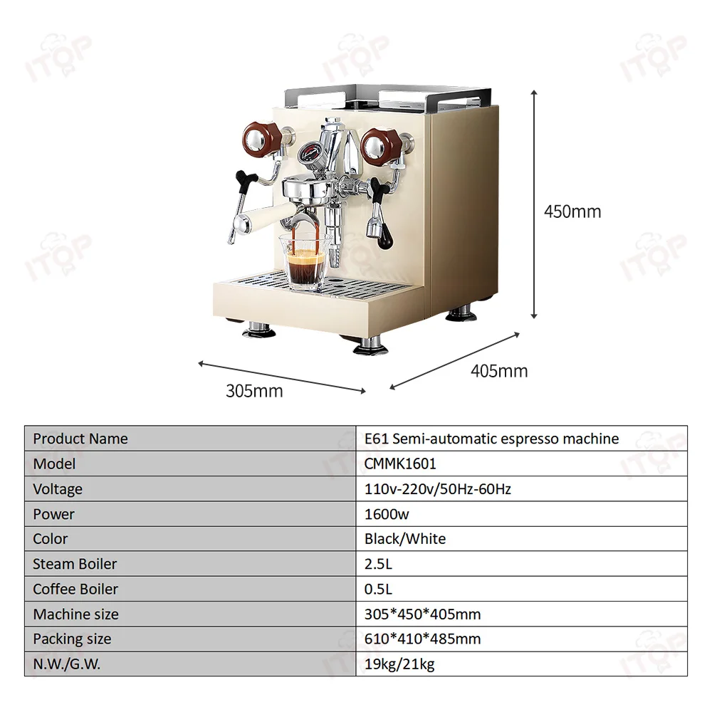 ITOP CMMK1601 E61 Espresso Coffee Machine Dual Boiler 1600W PID Temperature Control Commercial Grade for Home & Cafe