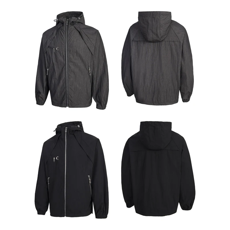 

25SS Fashion Black Gray THUG CLUB Jacket Classic Star Moon Metal Logo Hiking Camping Outdoor Zipper Hooded Coat Men Clothing