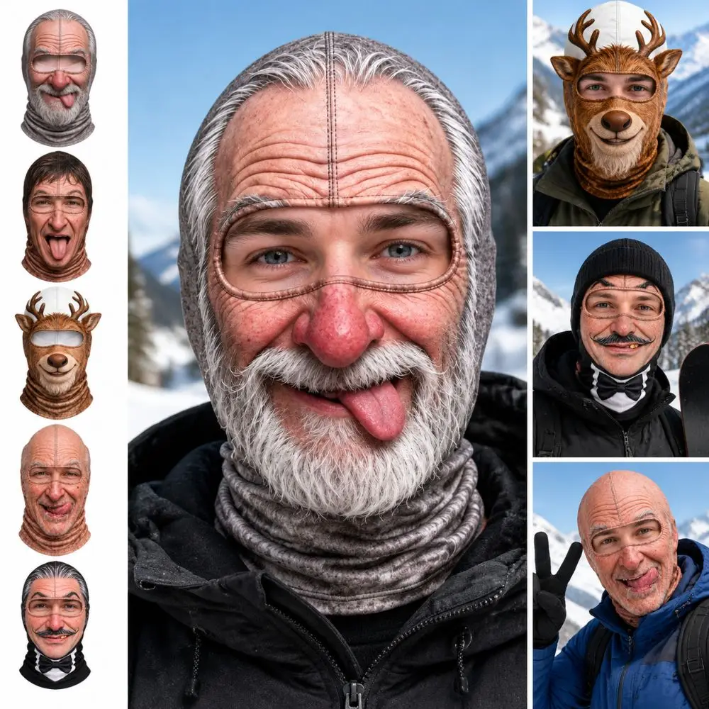 3D Face Printed Old Man Balaclava Face Mask Missing Teeth Pattern Full Coverage Funny Ski Mask Stretch Elastic Novelty Headwear
