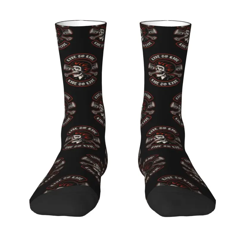 Biker Motorcycle Skull Men's Crew Socks Unisex Cool Rockabilly Spring Summer Autumn Winter Dress Socks