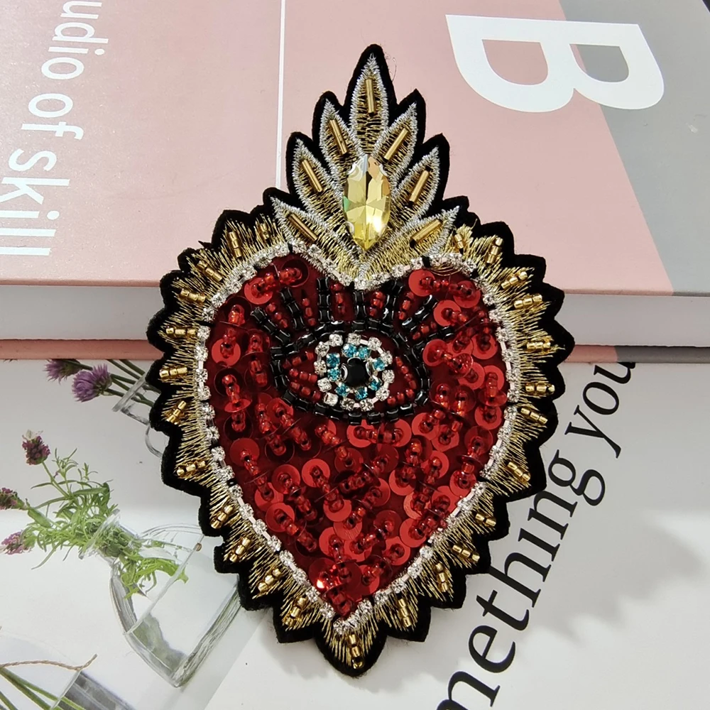 1 قطعة القلب الخرز الترتر القلب شكل العين شارات الموضة زين المطرزة مطرز التصحيح للملابس #4