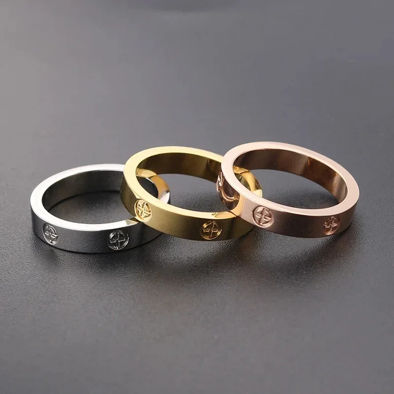 Trendy Stainless Steel Rose Gold Color Love X Ring for Women Men Couple CZ Crystal Brand Rings Luxury Brand Jewelry Wedding Gift