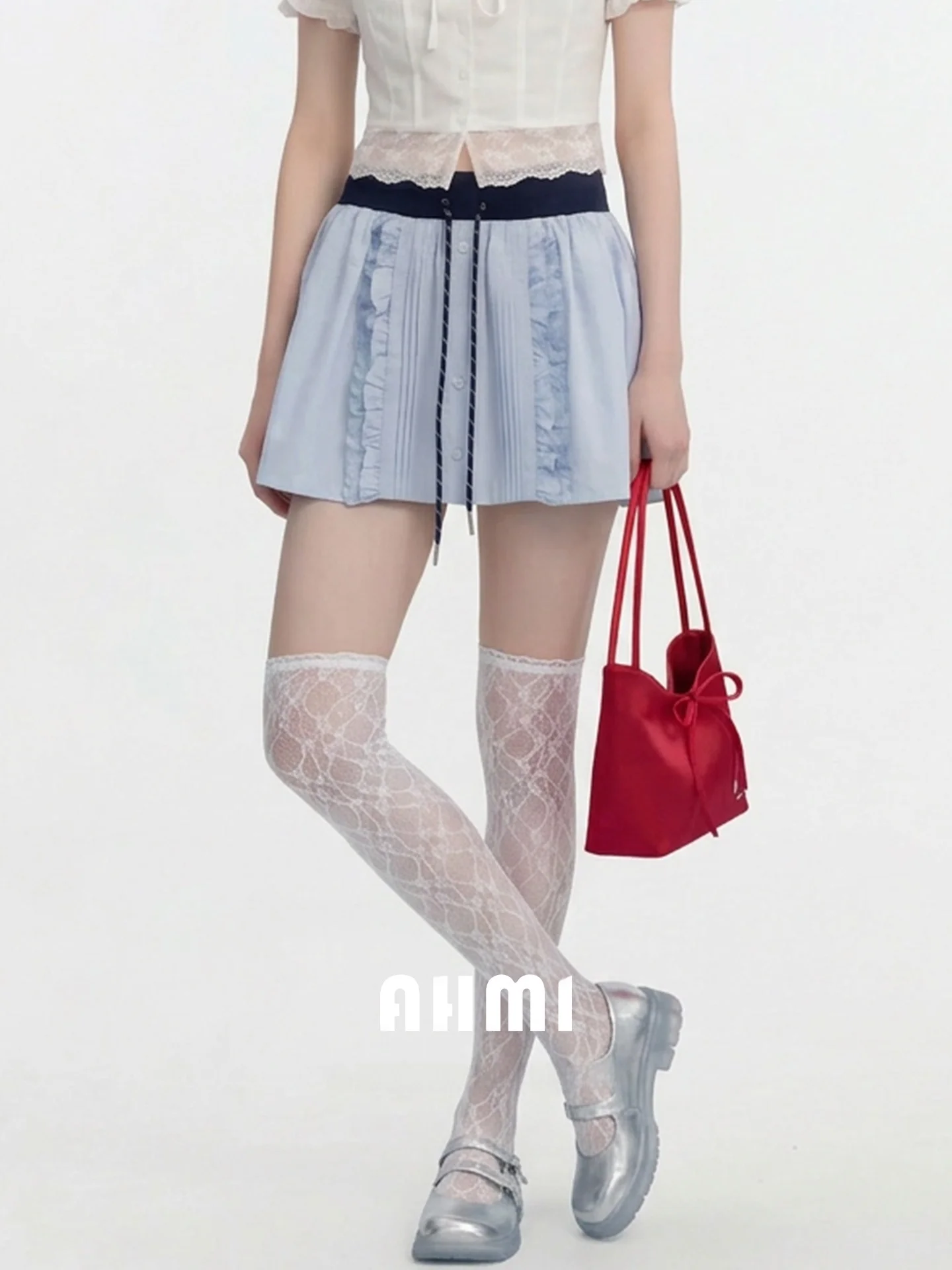 

Юбка-трапеция AHMI College Sle Color Blo для женщин, укороченная, с эффектом похудения, на эластичной талии, с поясом, летняя новинка