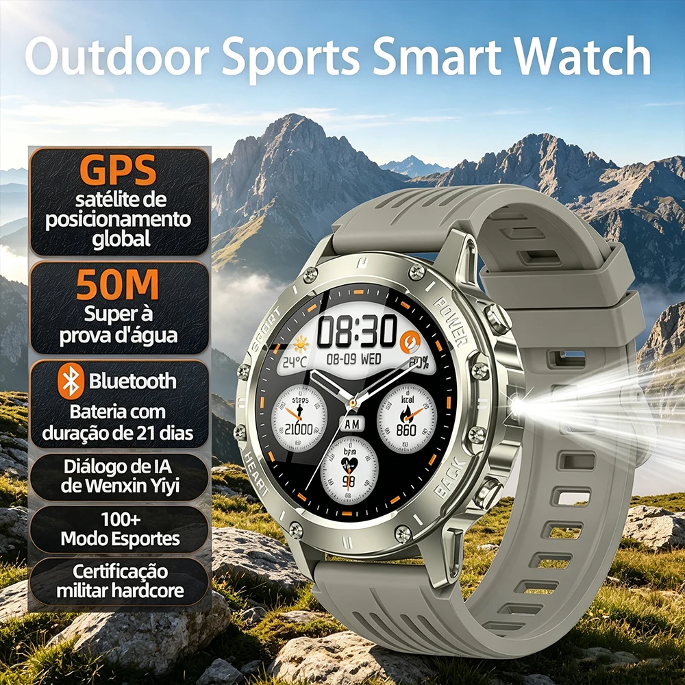 Outdoor Lighting Japanese - T-REX3 Herren Militär-Smartwatch mit LED-Taschenlampe, IP68