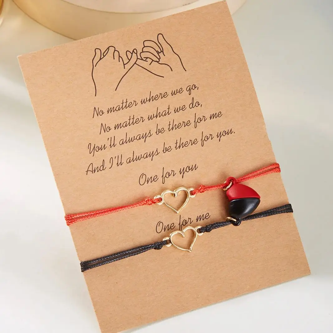 Fashion Love Heart Magnetic Matching Couple Bracelets for Women Men Lucky Red Adjustable Rope Chain Bracelet Friendship Jewelry