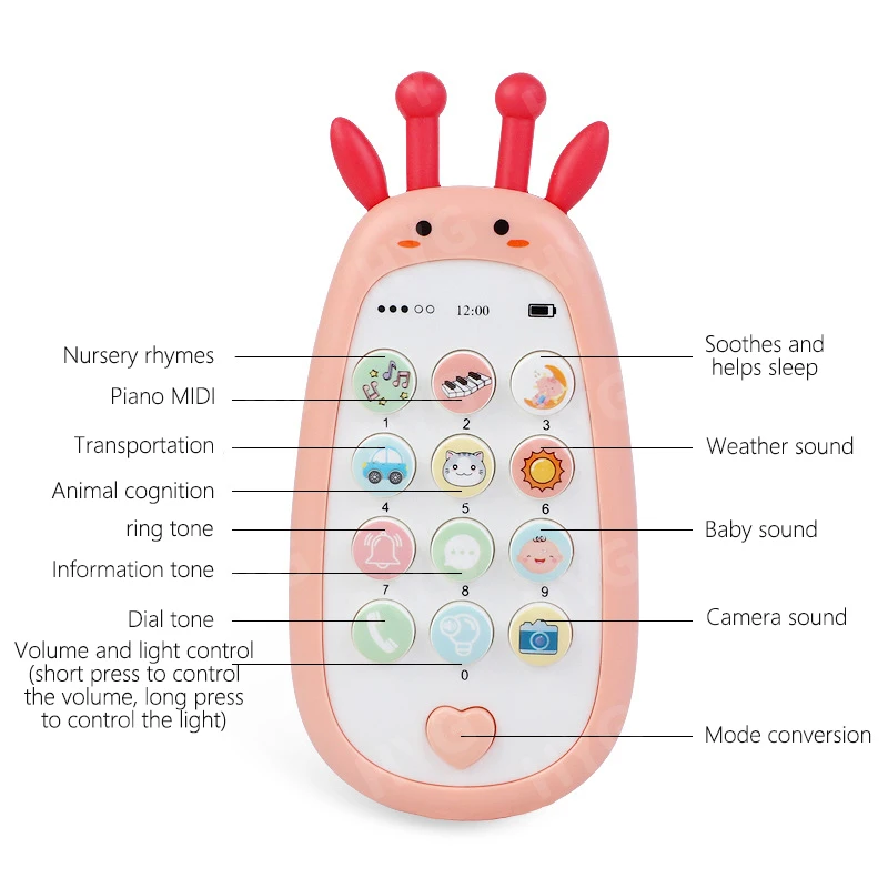 시뮬레이션 아기 장난감, 휴대폰 어린이 휴대폰, 음악 이야기, 이중 언어 조기 교육 장난감