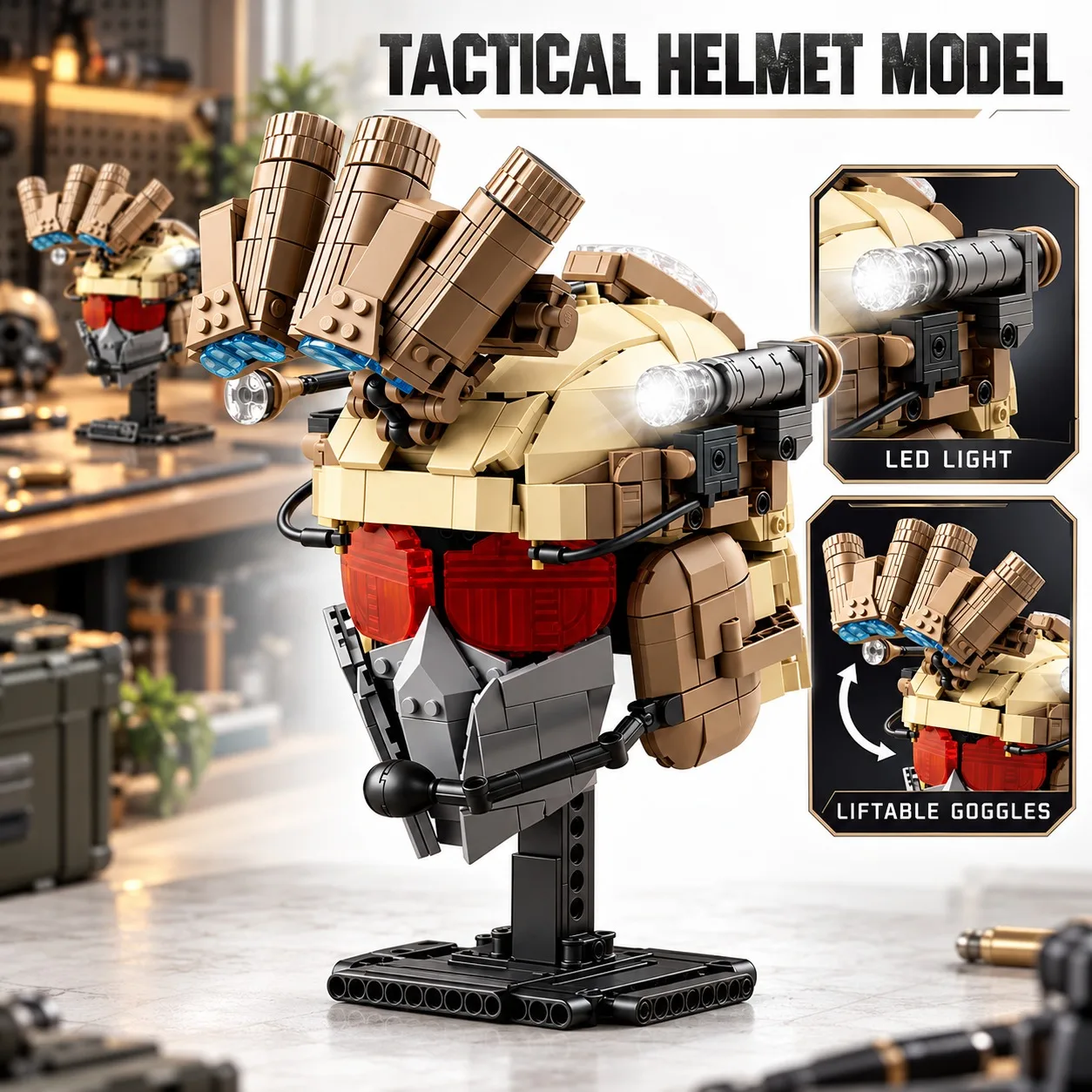 904PCS Tactical Helmet Building Blocks Light Assembly Model Set Night Vision Equipment Spec Ops Fun Bricks Toys Boys Gifts Set