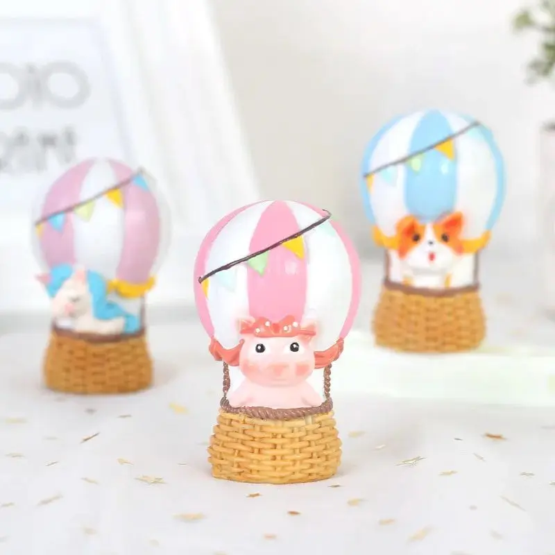 New Cute Hot Air Balloon Rabbit Elephant Unicorn Statue Decoration Resin Mini Sculpture Office Desk Cake Home Ornament Toy Gift