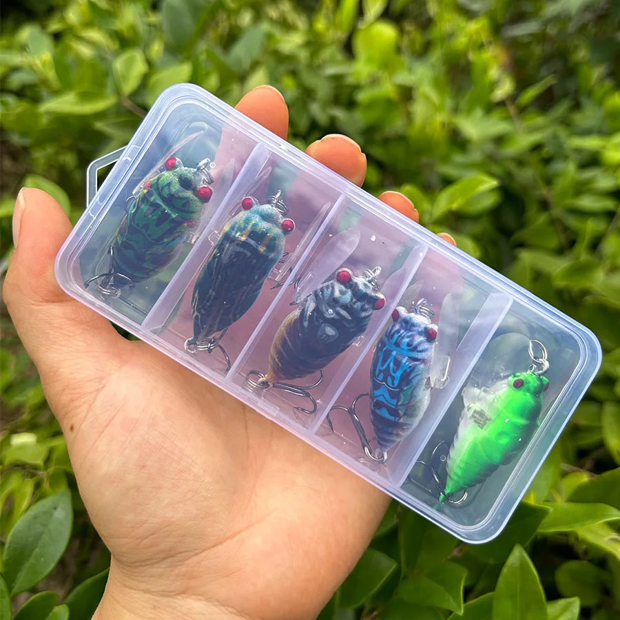5PCS Cicada Crankbait Fishing Lures 3D Eyes Hard Plastic Bait Biomimetic Shape Hard Bait Insect Fishing Tackle Artificial Baits