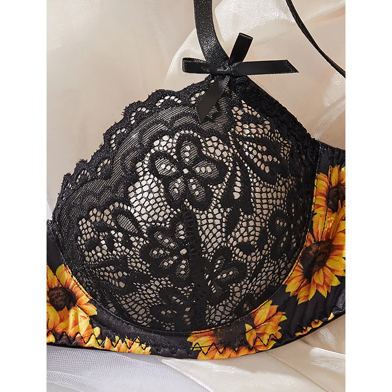 three-piece sexy underwear lace bra set new adjustable soft steel ring anti-sagging gathering lingerie breifs suit