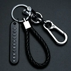 Anti-Lost Phone Number Plate Car Keychain Pendant Auto Vehicle Card Keyring Key Chain for Men and Women Gifts Auto Accessories