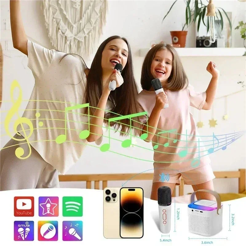 VIKEFON Y1 Wireless Dual Microphones Karaoke Machine KTV DSP System Bluetooth 5.3 PA Speaker HIFI Stereo Surround RGB LED Light