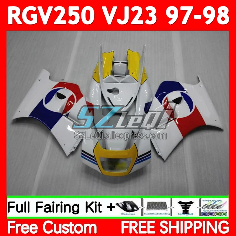 Body For SUZUKI RGV250 SAPC VJ23 RGV-250 VJ 23 Bodywork White blue 68No.6 RGV 250 CC RGVT250 97 98 RGVT-250 1997 1998 Fairing