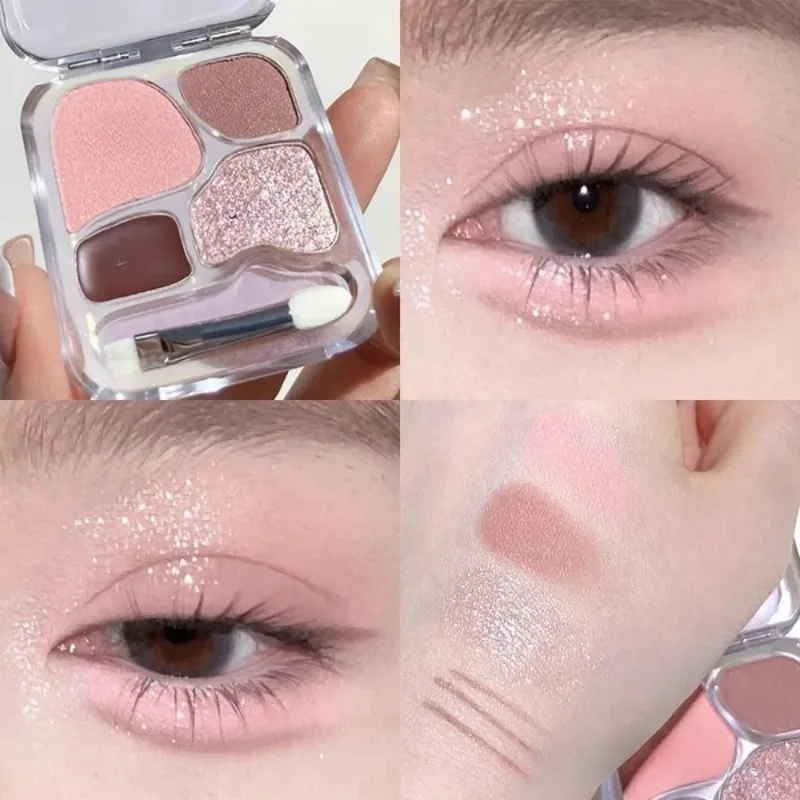 Paleta Cieni do Powiek 4 Kolory Różowo-Pomarańczowa Niska Saturacja Efekt Dymu Paleta Różowa Rozświetlająca Konturowanie Połysk Pigmenty do Makijażu Oczu
