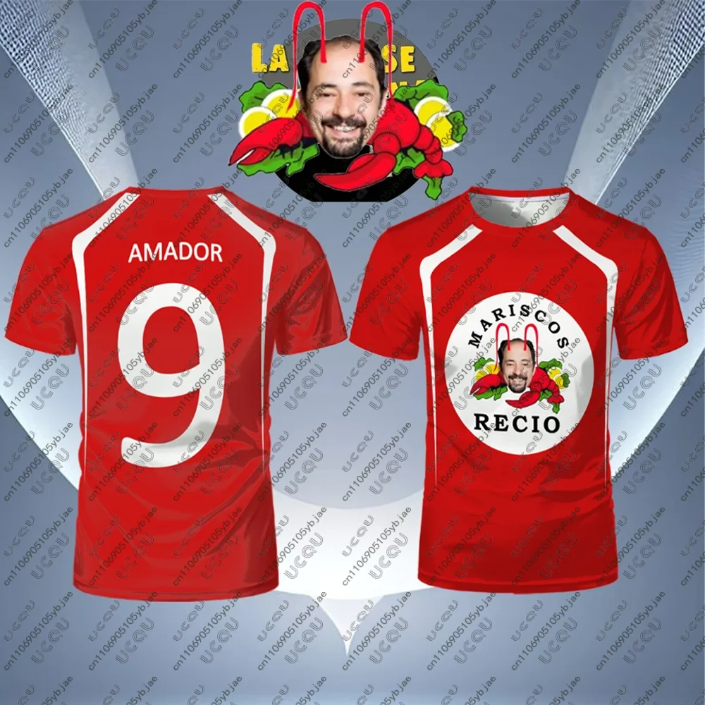 2026 الرجال الاطفال الذكور الفتيان تنفس الفكاهة كرة القدم جيرسي أعلى الكبار المأكولات البحرية الروبيان المنزل هدية كرة القدم الرياضة M-Mariscos R-Recio 9 #1