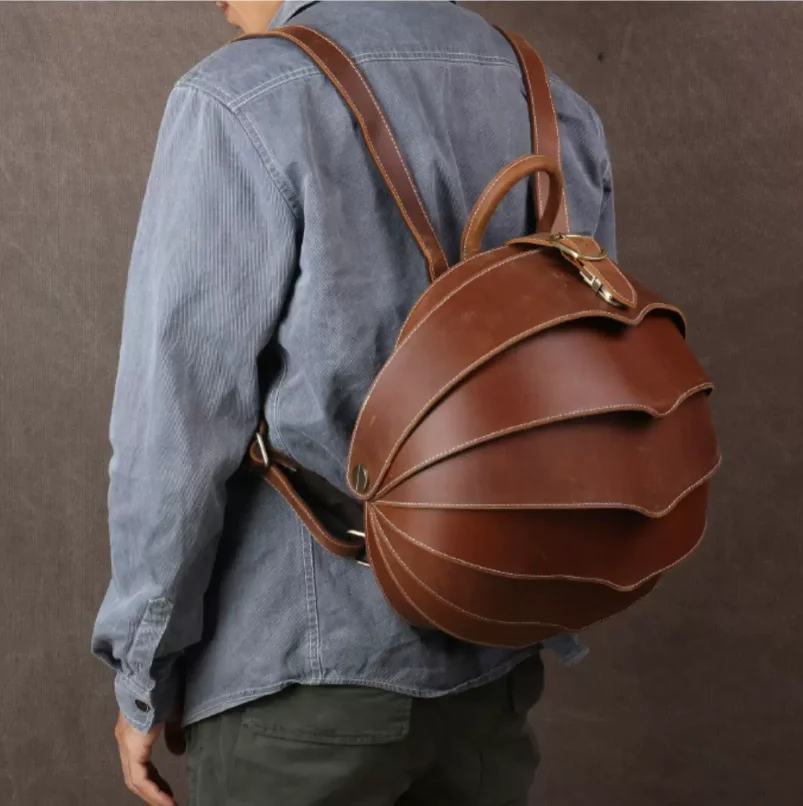 Crazy horse leather handmade top layer cowhide backpack British style backpack for men and women