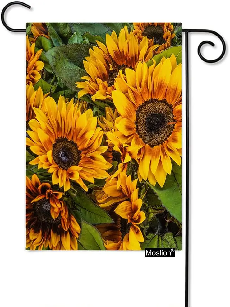 Moslion Sunflower Garden Flag Vertical Double Sided Brown Yellow Sunflowers Green Leaf Floral Field House Flags Home Burlap Bann