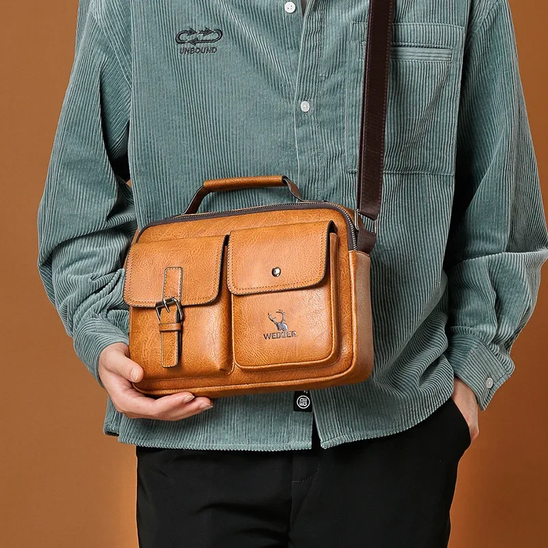 Bolso bandolera de piel sintética para hombre, bandolera grande de diseñador, Estilo Vintage, a la moda