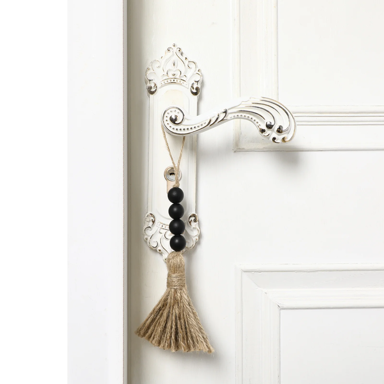 

2Pcs Wooden Bead Decor Door Handle Hanging Pendant Rustic Style Longtime Indoor Hanging Bead Tassel Ornament