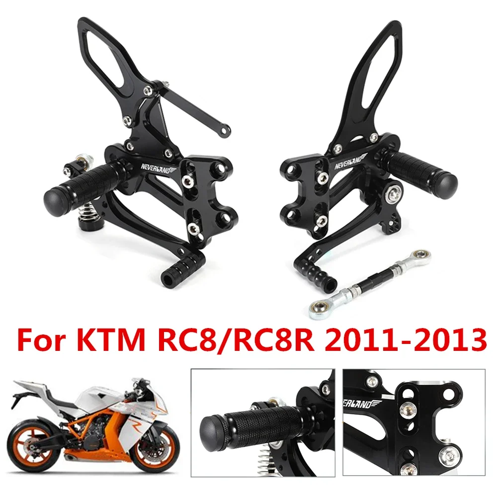 Motorrad-Fußrasten, verstellbare CNC-Aluminium-Fußstützen, hintere Fußrasten für RC8 RC8R 2011 2012 2013 D49