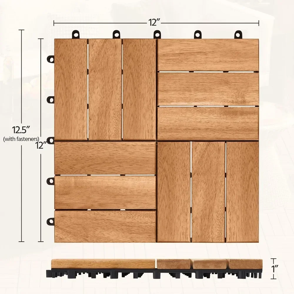 108pcs Kemény fa Érintkező Sétaudvar Fedélzet Csempéz Akác Vízhatlan esőköpény faipari Padlóburkolat Csempéz számára Sétaudvar kerti poolside, 12'' X12''