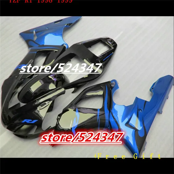 Hey-Motorcycle plastic fairings kit for 1998 1999 YZF R1 98 99 YZFR1 black light blue road/racing fairing kits for Yamaha