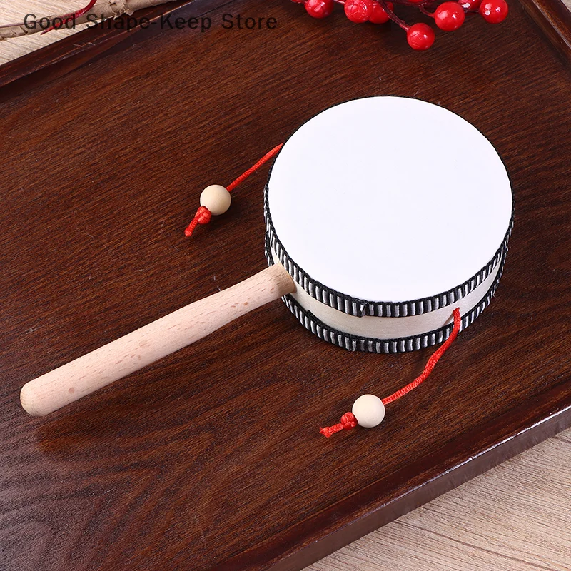 Tambor de batido de mano de madera portátil de 4 pulgadas, instrumento Musical de sonajero tradicional clásico para niños, campana redonda, infancia Orff