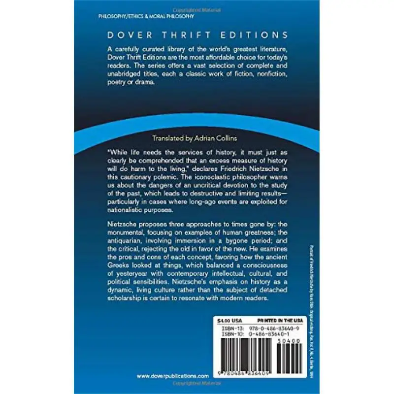 Dover Thrift Editions The Use And Abuse Of History Friedrich Nietzsche Dover Publications 9780486836409 Book