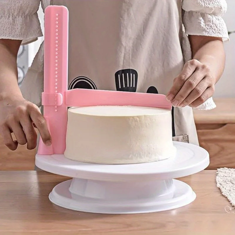 Cake Scraper Surface Smoothing Device Adjustable Edge Decorating Plastic Cake Cream Scraper Icing Rotating Cake Decoration Tools