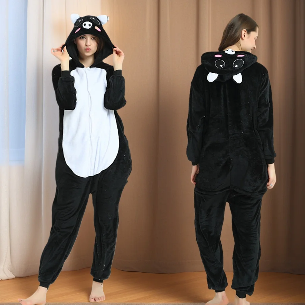

Black Pig Carnival Couples Kigurumi Animal Anime Pajamas For Family Flannel Winter Full Body Women Men Kids Sleepwear Pyjamas