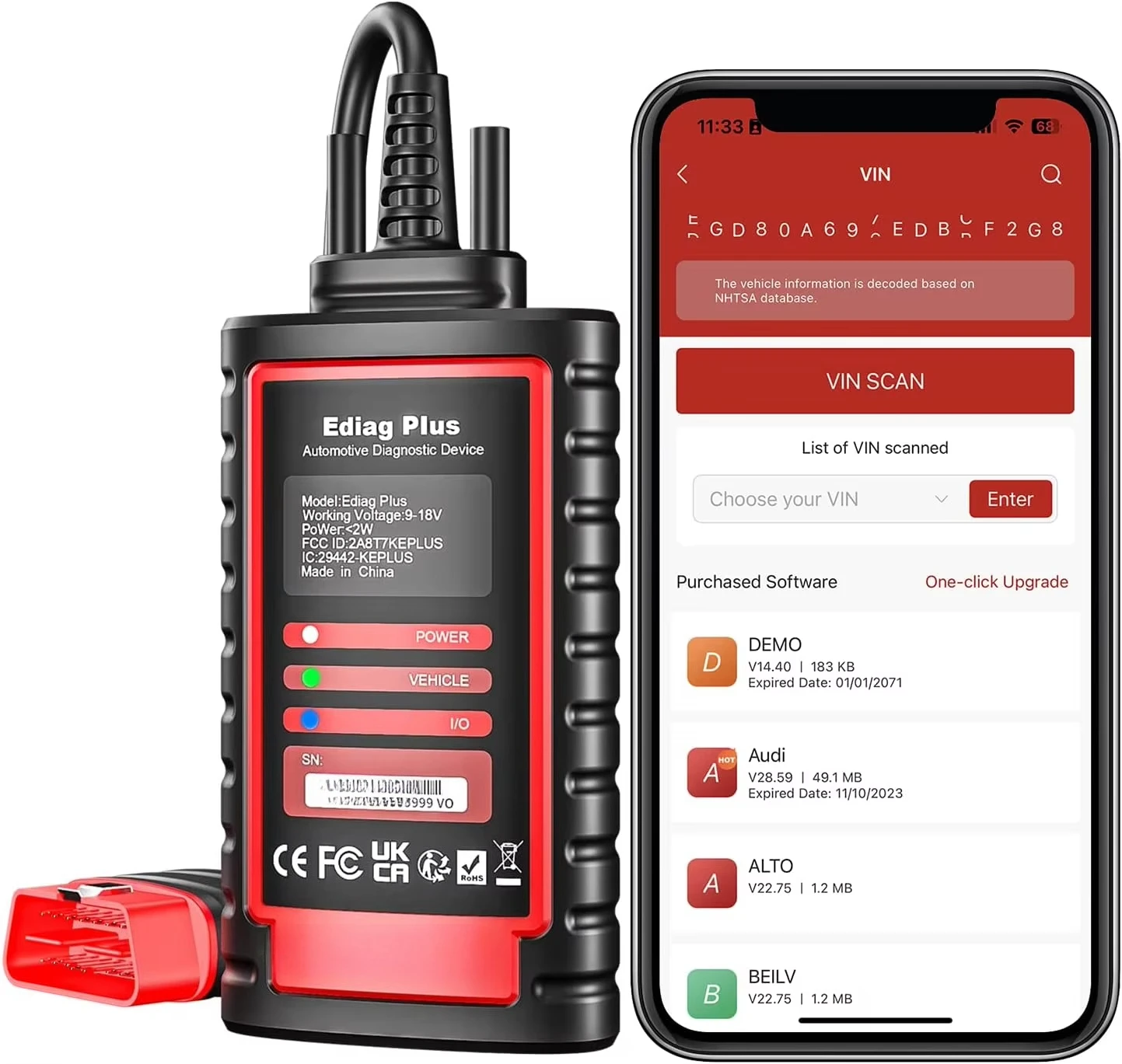 Ediag Plus OBD2 Scanner Support Code Reader All System Car Diagnostic Tool for IOS & Android Including ECU Coding