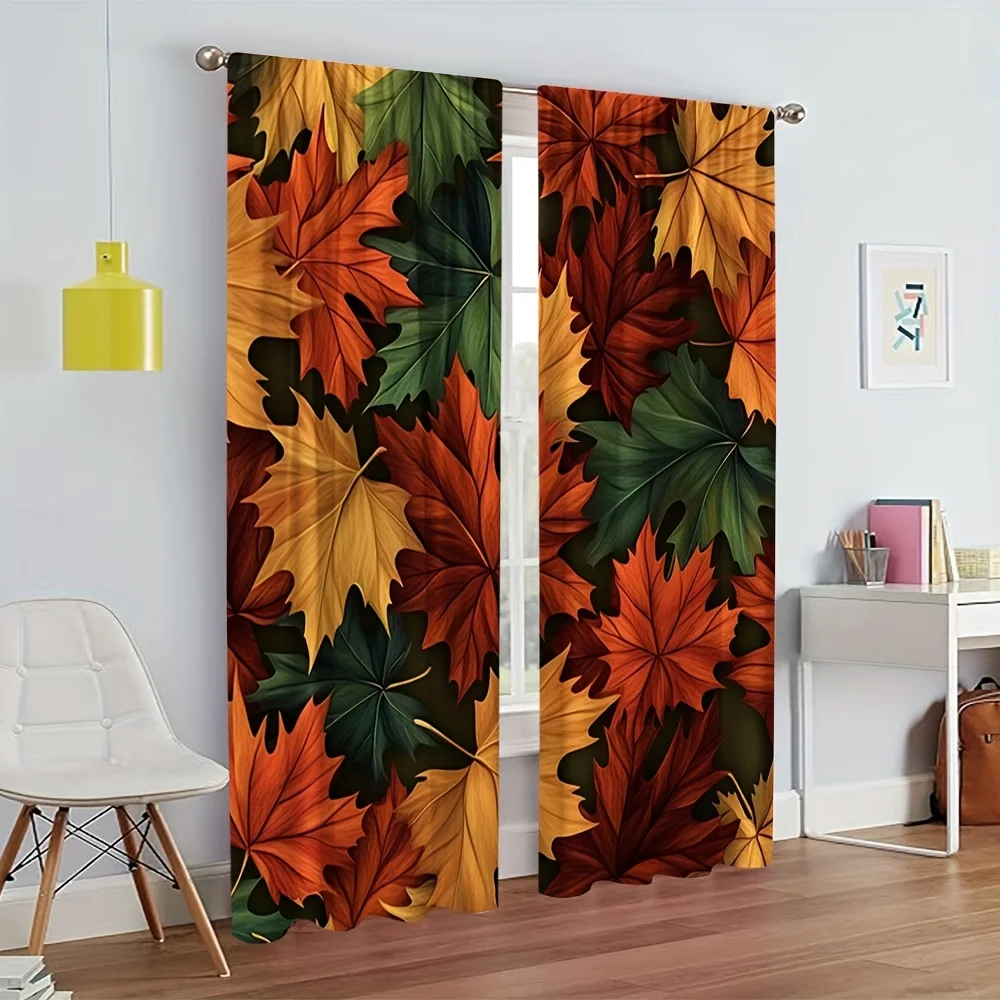 Autumn Fall Leaf Pattern Curtains for Living Room Home Decor Window Drapes Seasonal Autumnal Foliage Panels