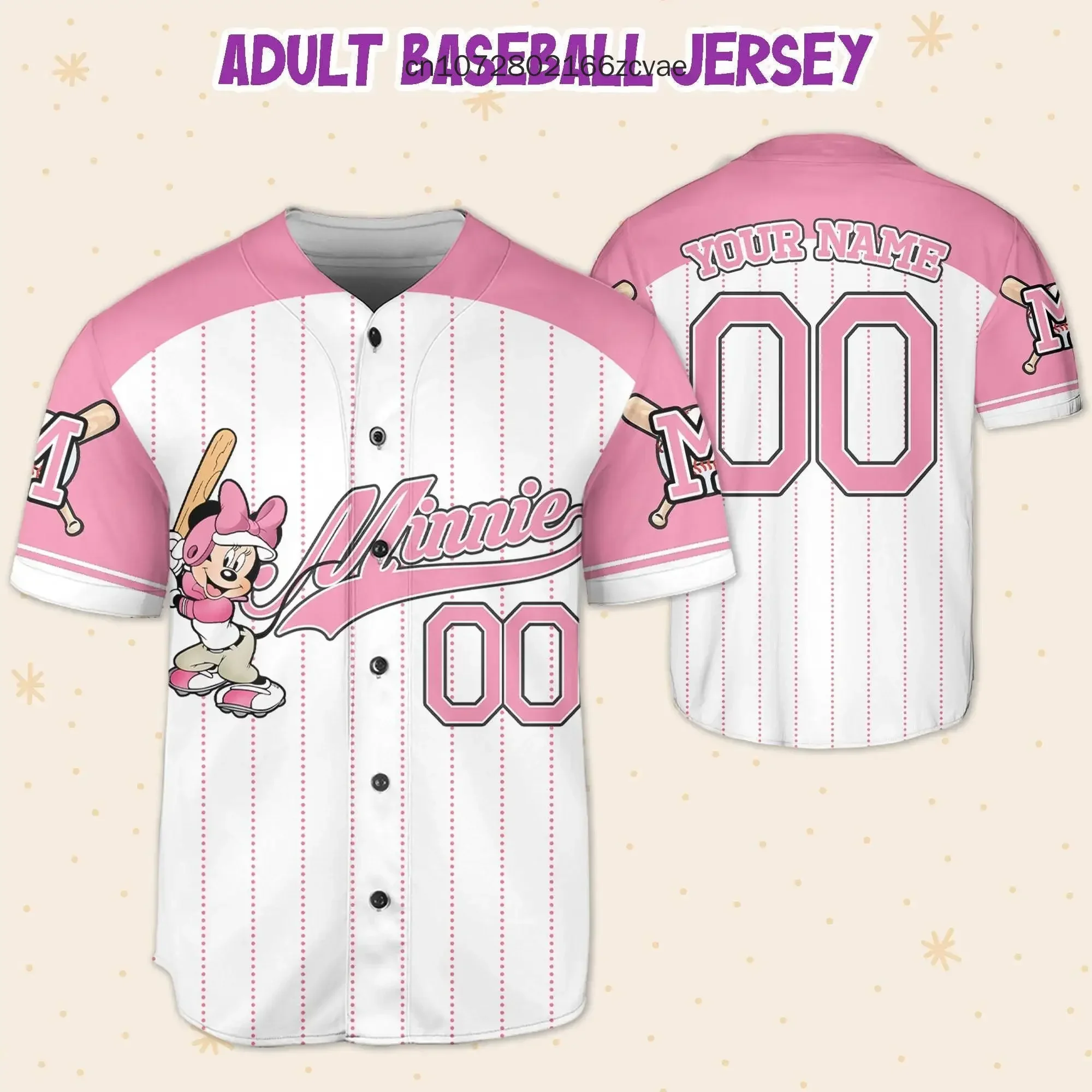 Free Custom Disney Minnie Aurora Princess Baseball Jersey Streetwear Fashion Summer Men's And Women's Short Sleeve Baseball