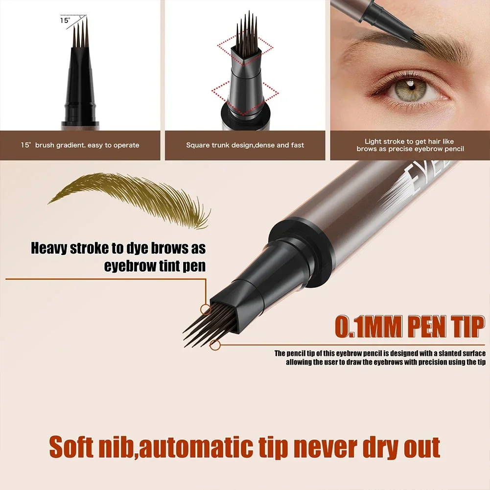 Ultra Fine 4-Tip Eyebrow Liquid Pen, Long Lasting Smudge-Proof Brow Makeup to Draw Individual Brow Hairs Precisely