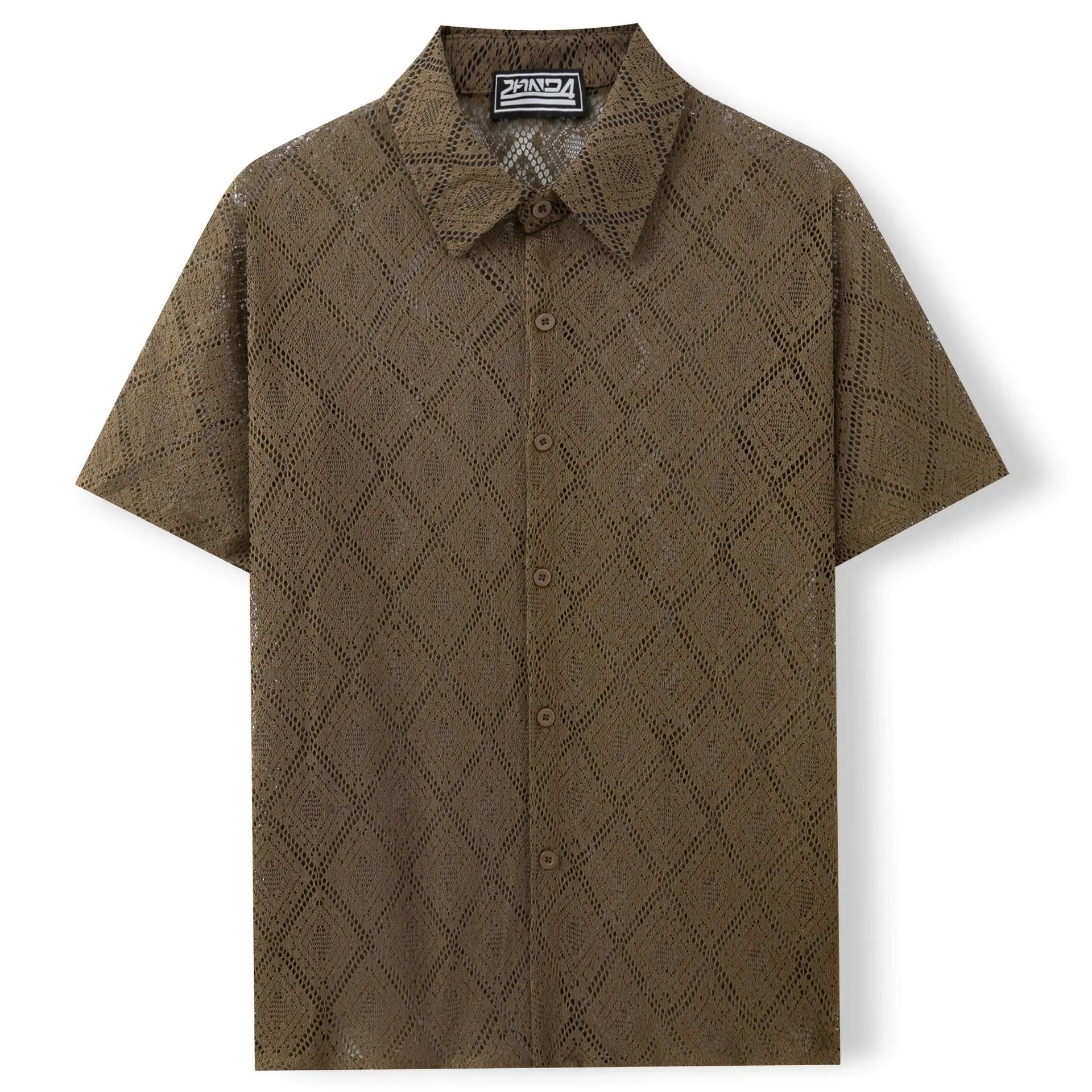Summer Men’s Solid Hollowed Turn-down Collar Short Sleeve Daily Shirts New Fashion Casual Trendy Black White Khaki Shirts Male